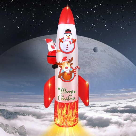 ⚡8FT Christmas Inflatable Rocket LED Light Santa & Snowman Outdoor Decorations - Picture 7 of 8